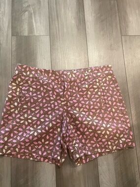 Loft Women’s Brown Floral-Print Shorts with Pink Accents